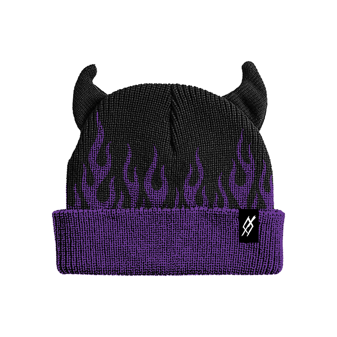 Purple Flames Horn Beanie